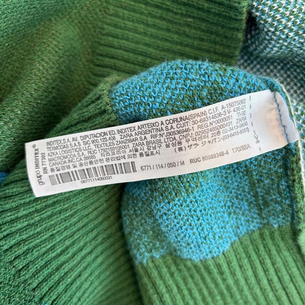 Zara Mushroom Toadstool Knit Sweater Size Medium Blue Green Pullover - Picture 9 of 10